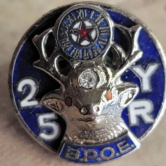 Brooch Women Vintage Pin BPOE 25 Year Elk Silver Tone Blue Enamel Service Pin - Picture 4 of 10